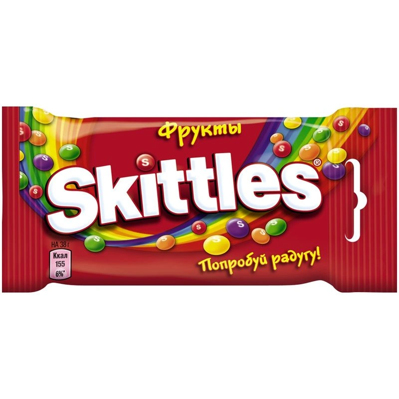 Драже Skittles фрукты жевательные в разноцветной сахарной глазури, 38г