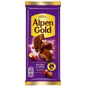 Шоколад Alpen Gold молочный с фундуком и изюмом, 80г